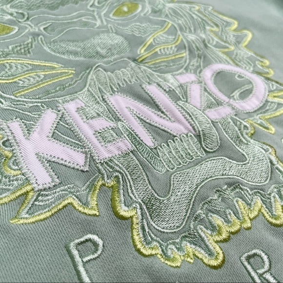RARE Kenzo Paris Tiger Mint Green Embroidered Organic Terry Crewneck Sweater - Picture 7 of 16
